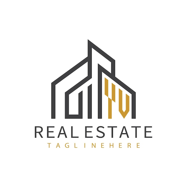Logotipo inicial de monograma YV para bienes raíces con diseño creativo de forma de hogar