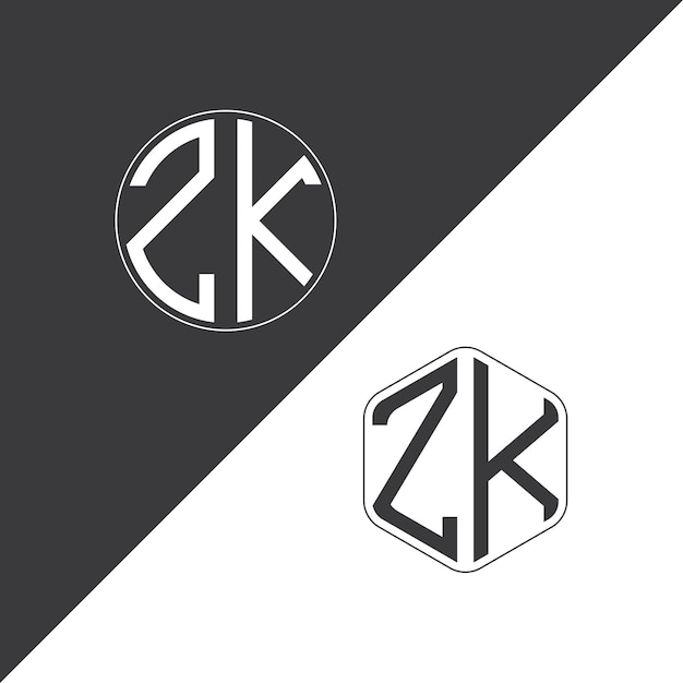 Logotipo inicial de monograma ZK Con diseño creativo de logotipo en forma de círculo y polígono