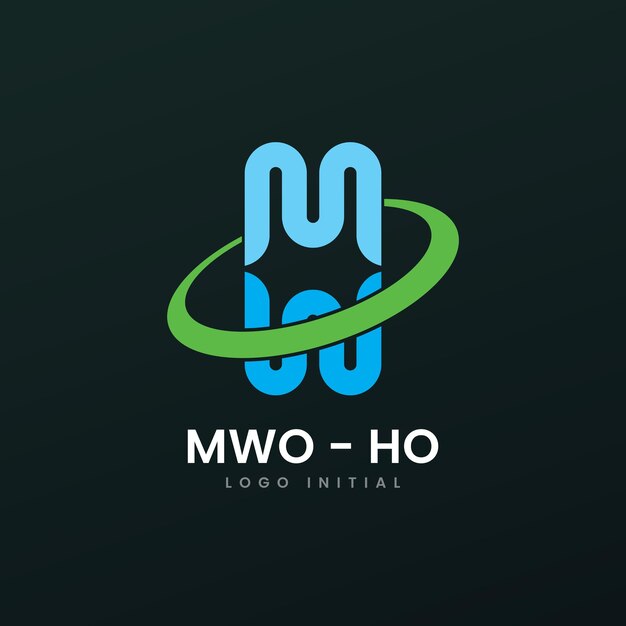 Logotipo inicial de MWO o HO con una combinación de colores verdes y azules naturales