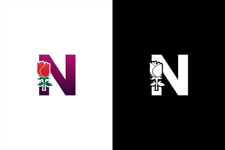 Logotipo inicial N Rose Letra N con rosa para el logotipo de belleza y moda Beauty Rose Logo