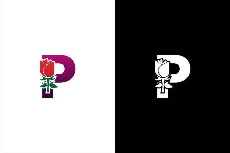 Logotipo inicial P Rose Letra P con rosa para el logotipo de belleza y moda Beauty Rose Logo