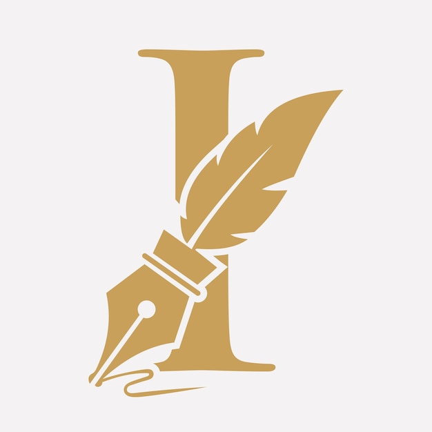 Logotipo inicial de pluma en letra I Concepto con símbolo de tinta para bufete de abogados y firma de abogado