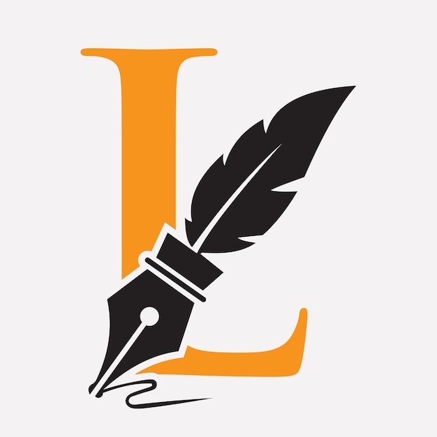 Logotipo inicial de pluma en la letra L Concepto con símbolo de tinta para el bufete de abogados y el signo del abogado