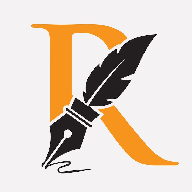 Vector logotipo inicial de pluma en la letra r concepto con símbolo de tinta para el bufete de abogados y la firma del abogado