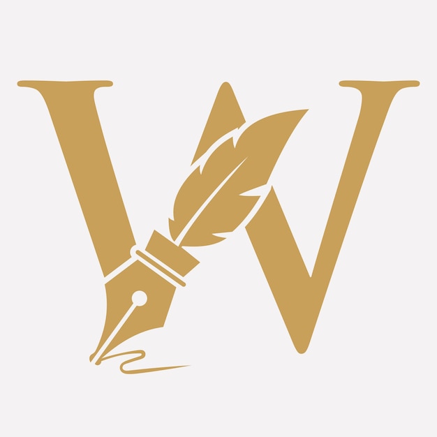 Logotipo inicial de pluma en la letra W Concepto con símbolo de tinta para el bufete de abogados y la firma del abogado