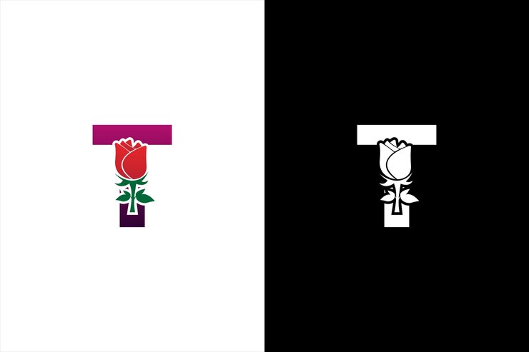 Logotipo inicial de T Rose Letra T con rosa para el logotipo de belleza y moda Logotipo de Beauty Rose