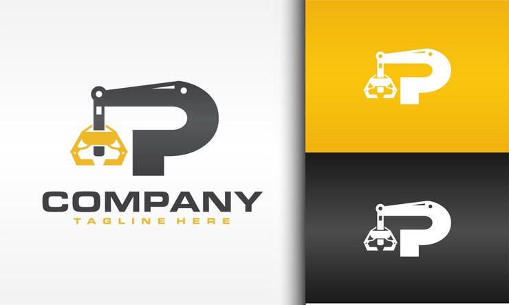 Vector logotipo inicial de taladro de grúa p