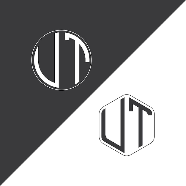 Logotipo inicial de UT con monograma con forma de círculo y polígono diseño creativo del logotipo