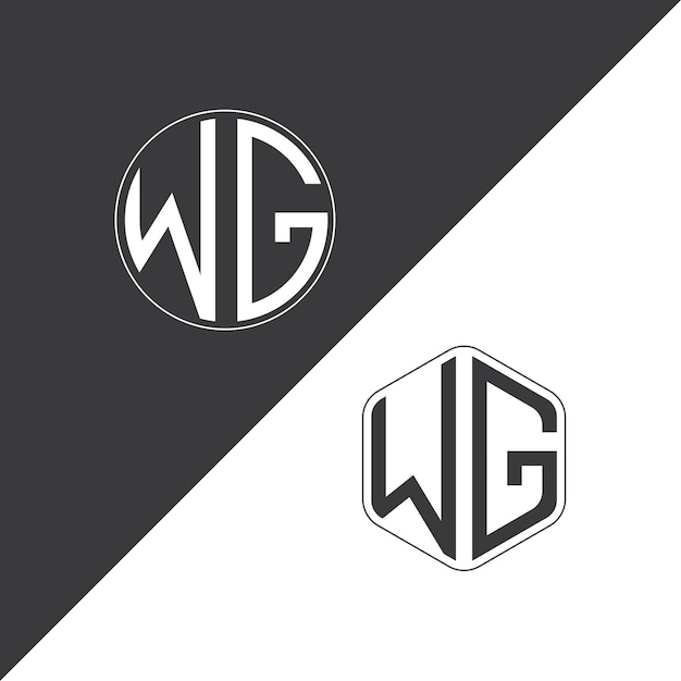 Logotipo inicial del WG con monograma con diseño creativo de logotipo en forma de círculo y polígono