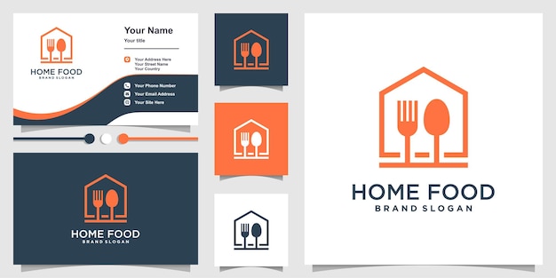 Logotipo de inicio con concepto de comida creativa y diseño de tarjeta de visita Vector Premium
