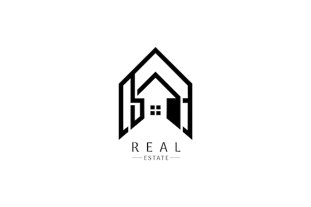 Logotipo inmobiliario en blanco y negro con casa y R delineado