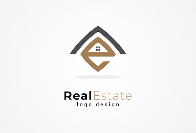 Logotipo inmobiliario, letra E con combinación casera, adecuado para el logotipo de aplicaciones de construcción de arquitectura