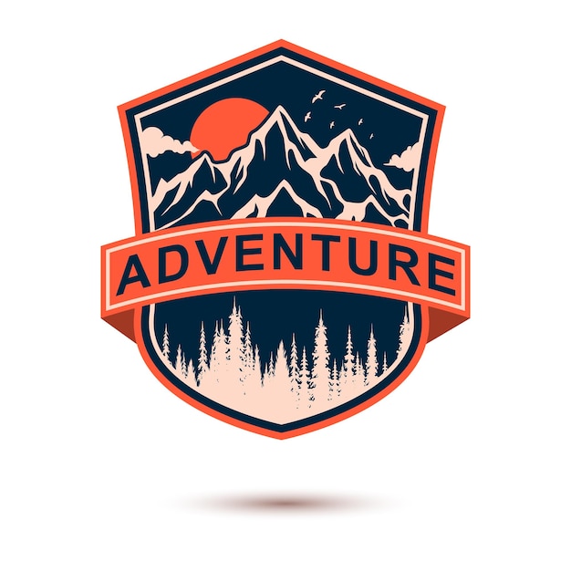 El logotipo de la insignia de aventura de montaña Ilustración vectorial