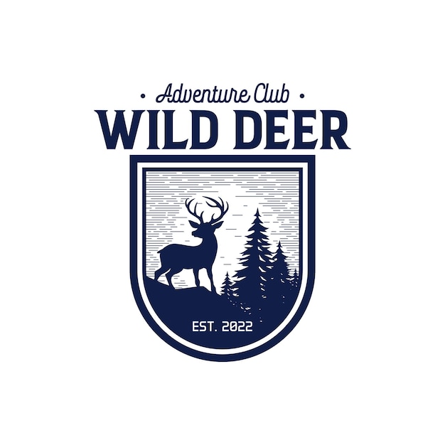 Logotipo de la insignia de ciervo salvaje ilustración vectorial