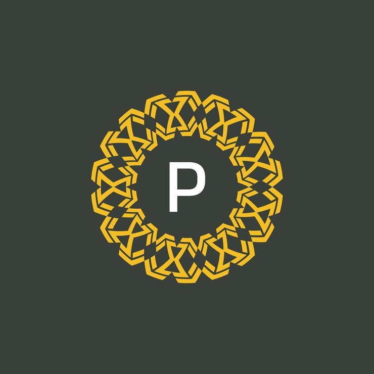 Vector logotipo de la insignia del círculo inicial del emblema del medallón de la letra p