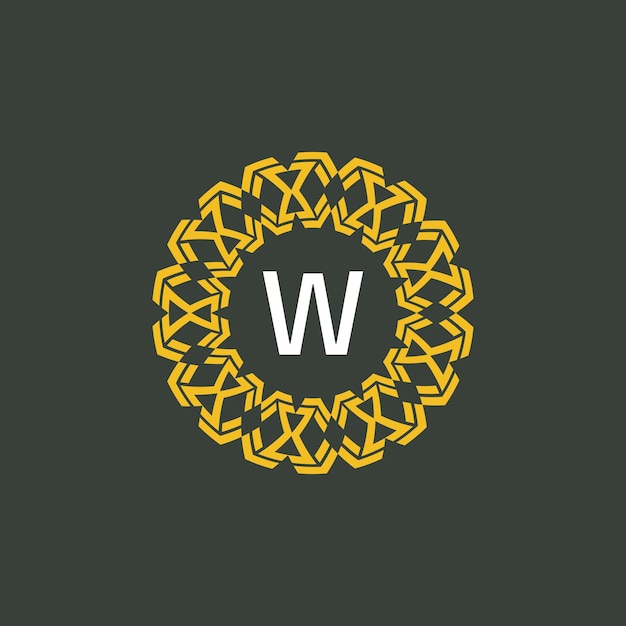 logotipo de la insignia del círculo inicial del emblema del medallón de la letra W