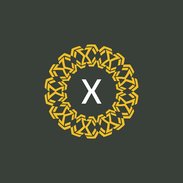 logotipo de la insignia del círculo inicial del emblema del medallón de la letra X