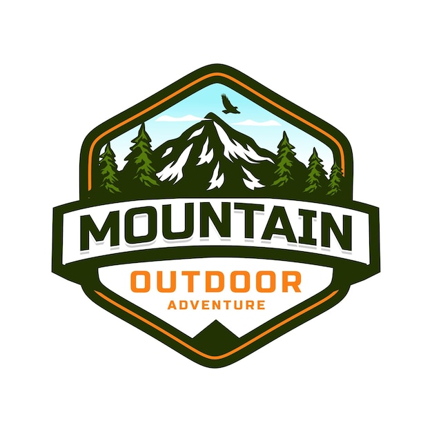 Logotipo de la insignia de exploración al aire libre de aventura en la montaña