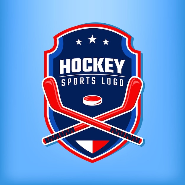 Logotipo de la insignia de hockey profesional con escudo sobre fondo azul claro