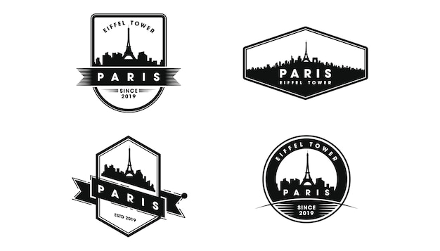 Logotipo de la insignia de París. Silueta de horizonte y monumentos de París