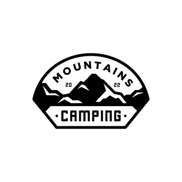 Logotipo de insignia retro de montaña Diseño de icono de etiqueta de hipster al aire libre de naturaleza Vector de logotipo de camping