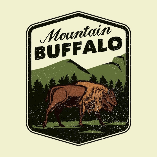 Logotipo de la insignia wild mountain buffalo adventure