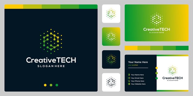 Logotipo de inspiración letra inicial F abstracto con estilo tecnológico y color degradado. Plantilla de tarjeta de visita