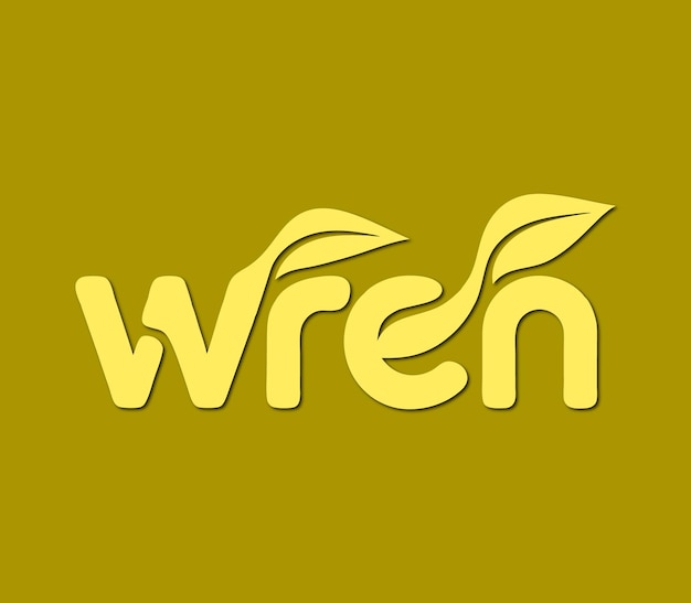 Logotipo inspirado en la naturaleza de Wren con elementos de hojas en un fondo vibrante