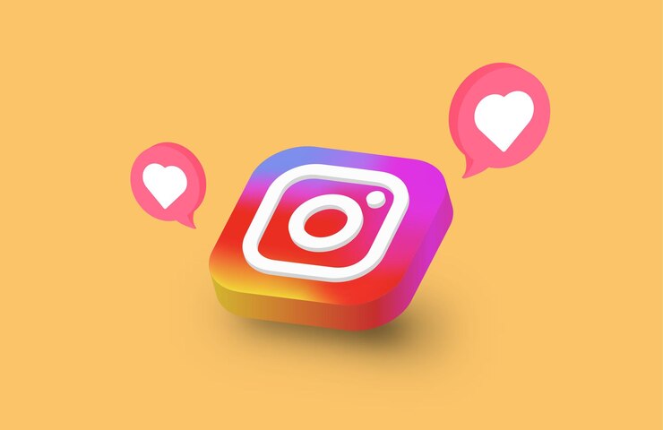 Logotipo de instagram 3d con banner de sombra instagram y me gusta icono 3d