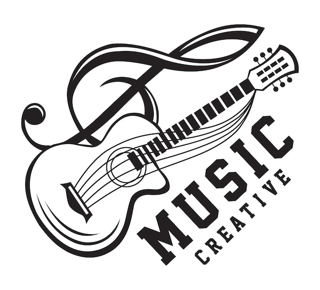 Vector logotipo de instrumento musical de guitarra apto para plantilla de logotipo de música