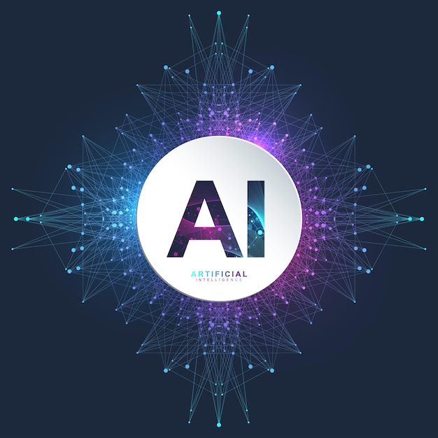 Logotipo de inteligencia artificial. Concepto de inteligencia artificial y aprendizaje automático. Vector símbolo AI. Redes neuronales. Aprendizaje profundo y diseño de concepto de tecnología futura.