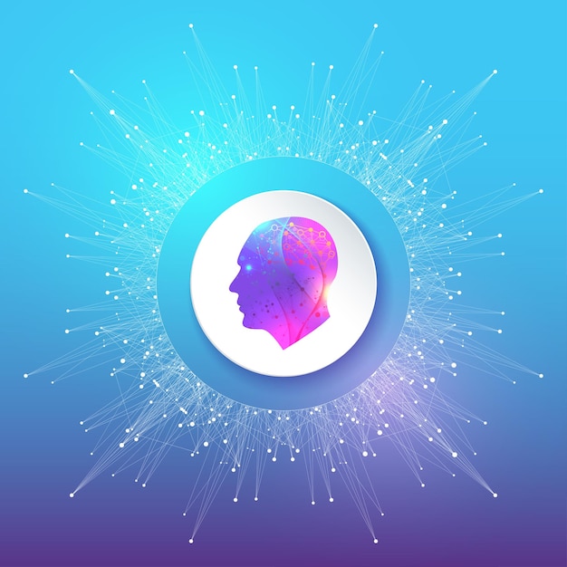 Logotipo de inteligencia artificial Inteligencia artificial y concepto de aprendizaje automático Símbolo vectorial AI Redes neuronales y otros conceptos de tecnologías modernas Concepto de tecnología scifi