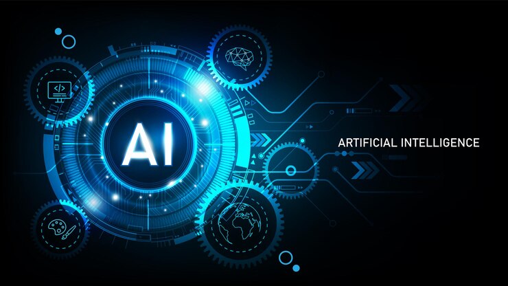 Vector logotipo de inteligencia artificial sobre fondo de tecnología futurista, concepto de interrupción de ia.