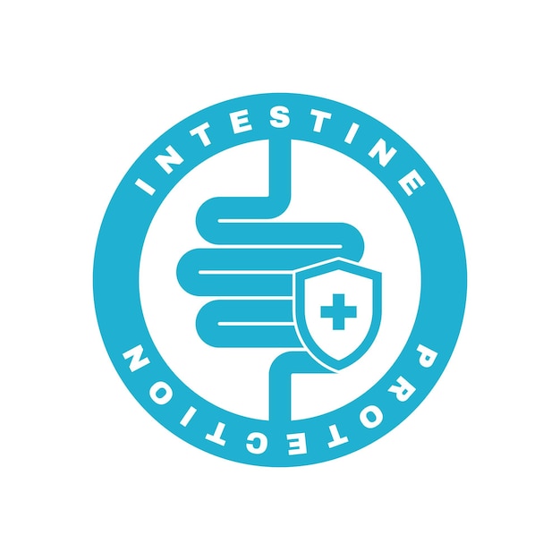 Logotipo de intestino sano protegido con escudo de protección Concepto de símbolo de protección del sistema digestivo Ilustración vectorial