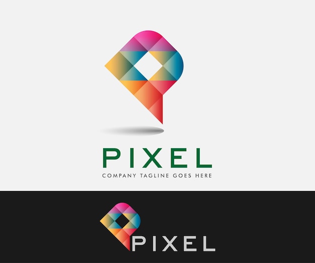 Vector logotipo inusual letra p inicial colorida p para diseño de logotipo de píxeles y tecnología