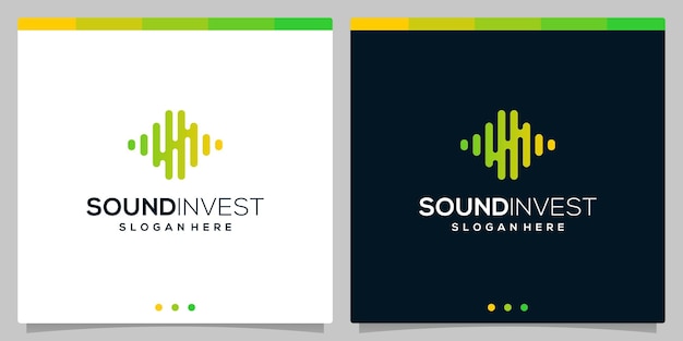 Logotipo de inversión financiera con elementos de concepto de logotipo de ondas de audio de sonido. Vector premium