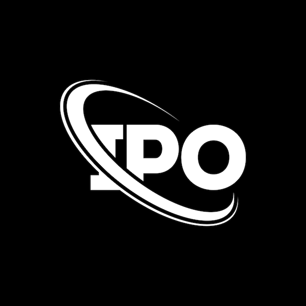 Logotipo de IPO, letra de IPO, diseño de logotipo de la carta de IPO, iniciales, logotipo de IPO vinculado con círculo y monograma en mayúsculas, logotipo IPO, tipografía para negocios tecnológicos y marca inmobiliaria.