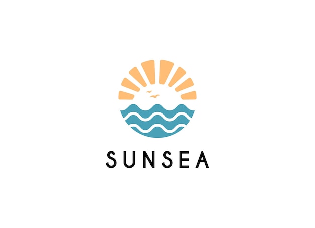 El logotipo de la isla de la playa de verano, el diseño del logotipo de las islas de la naturaleza del atardecer