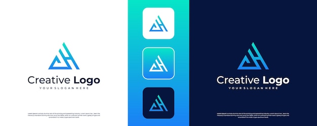 Logotipo J y H con plantilla de diseño en forma de triángulo.