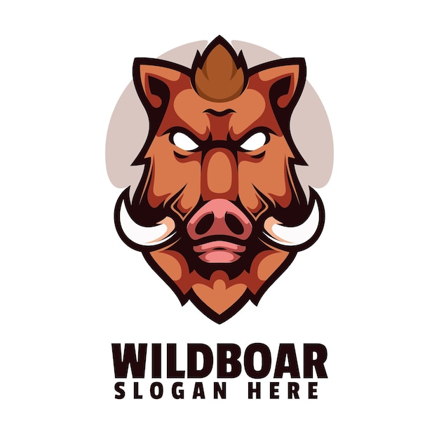 Logotipo de jabalí con cabeza marrón y ojos grandes.