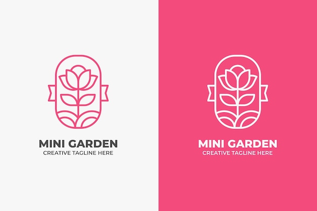 Logotipo del jardín de flores de belleza rosa