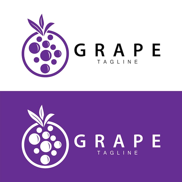 Logotipo Jardín de uvas Vector Vino de frutas púrpura fresco Diseño de marca plantilla de ilustración simple