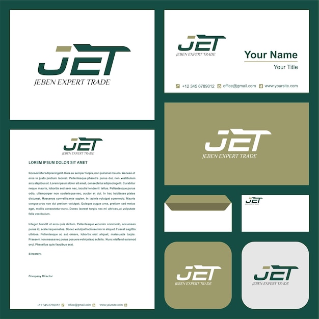 Logotipo de jet y tarjeta de visita vector premium