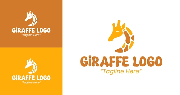 Logotipo de jirafa alta con tema africano amarillo y naranja