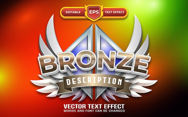 Logotipo del juego 3d del emblema de bronce con efecto de texto editable y tema del juego