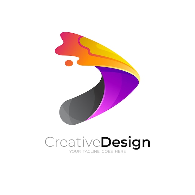 Logotipo de juego abstracto con diseño de swoosh colorido, estilo 3d