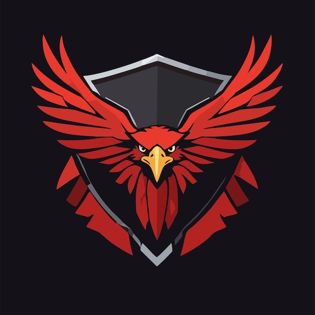 logotipo de juego de águila con adornos rojos