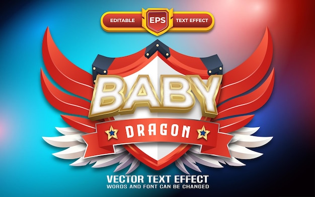 Logotipo del juego baby dragon 3d con efecto de texto editable