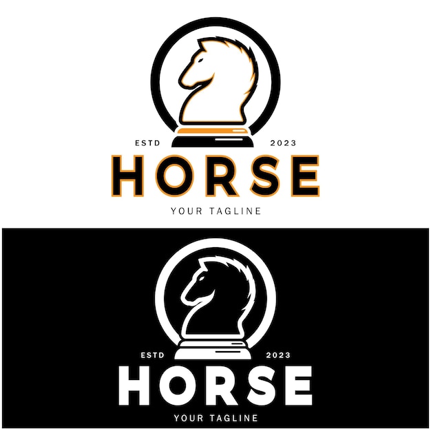 Logotipo del juego de estrategia de ajedrez con el ministro del peón del rey del caballo y el campeonato del torneo de ajedrez rookfor