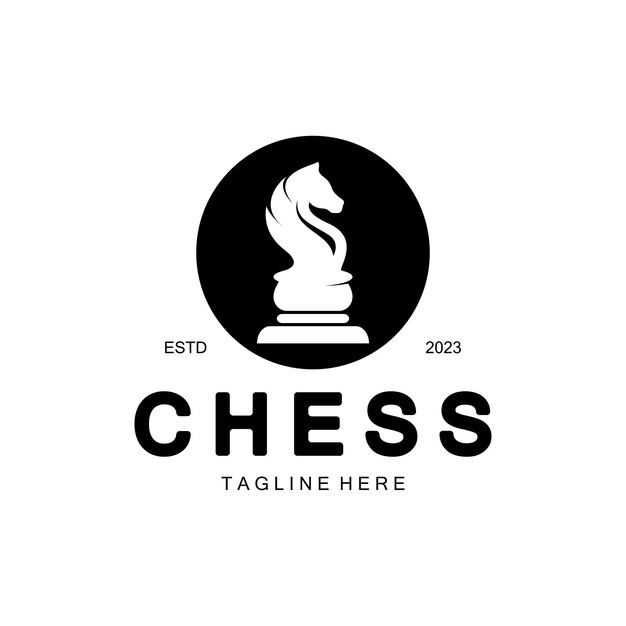 Logotipo del juego de estrategia de ajedrez con el ministro de peón del rey del caballo y la torre Logotipo para el torneo de ajedrez